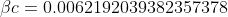 \beta{c}=0.0062192039382357378